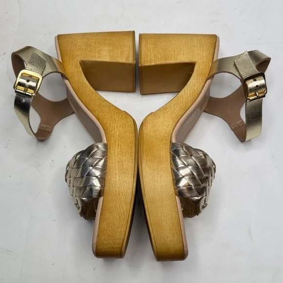 Seychelles Timber Gold Metallic Platform Wood Chunky Block Heel Sandal NEW - Picture 6 of 11